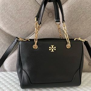 TORY BURCH Carter small tote black with mixed leather & chain strap